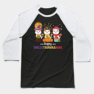 HalloThanksMas Funny Dog Lover Halloween Thanksgiving Christmas Gift Baseball T-Shirt